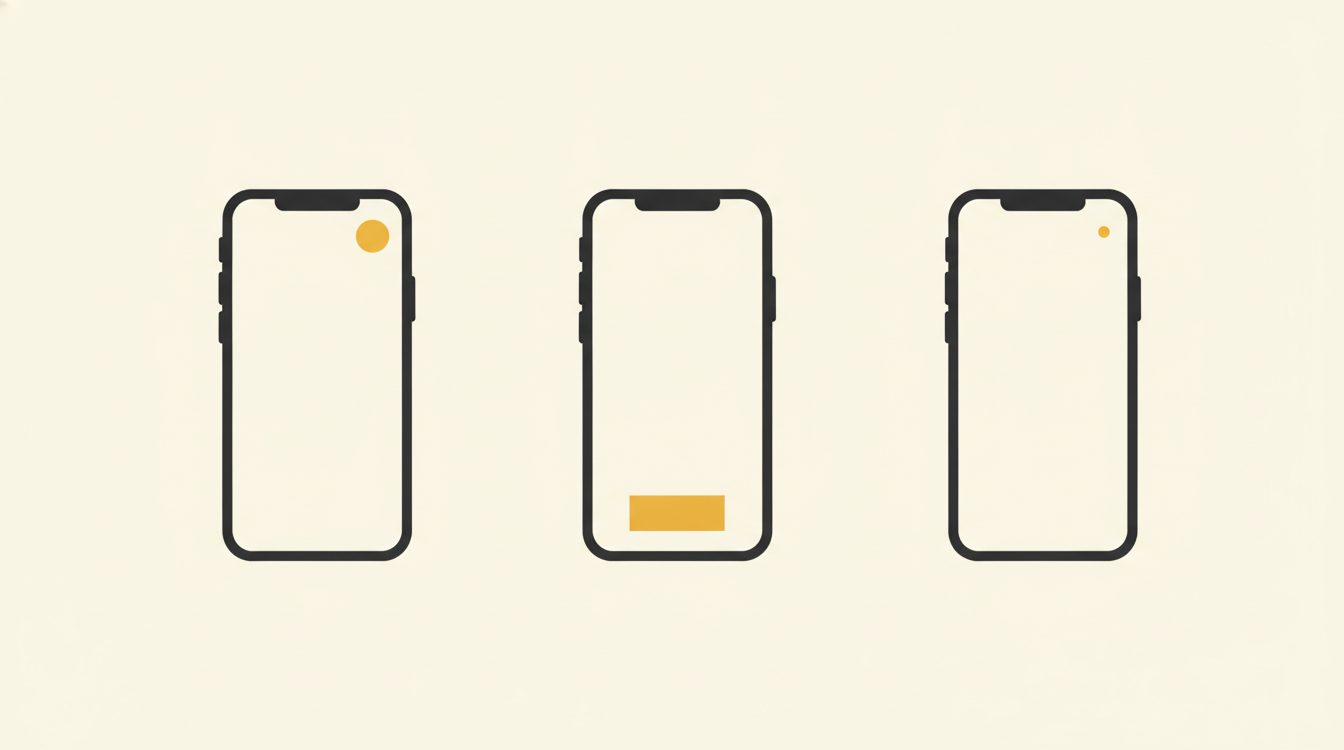 Three simple phone outlines on a cream background, each with a different coloured accent