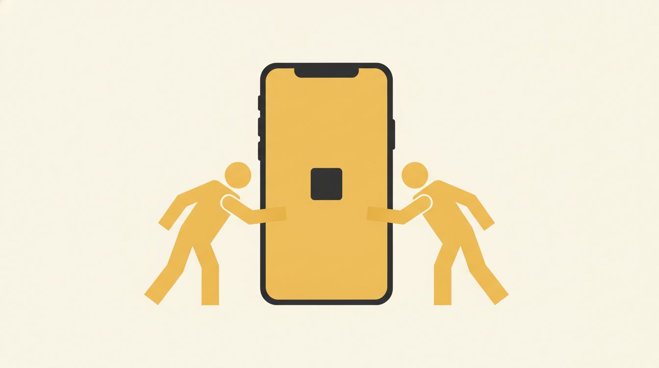 Two figures reaching toward opposite sides of a large phone, illustrating how to know your attachment style from how you text