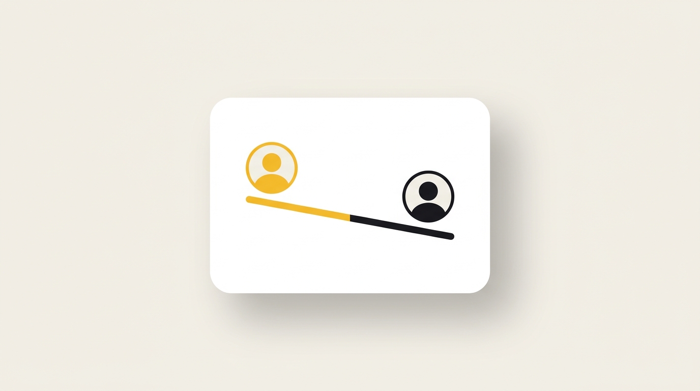 Illustration of a mobile app card showing an effort balance meter between two people in a chat