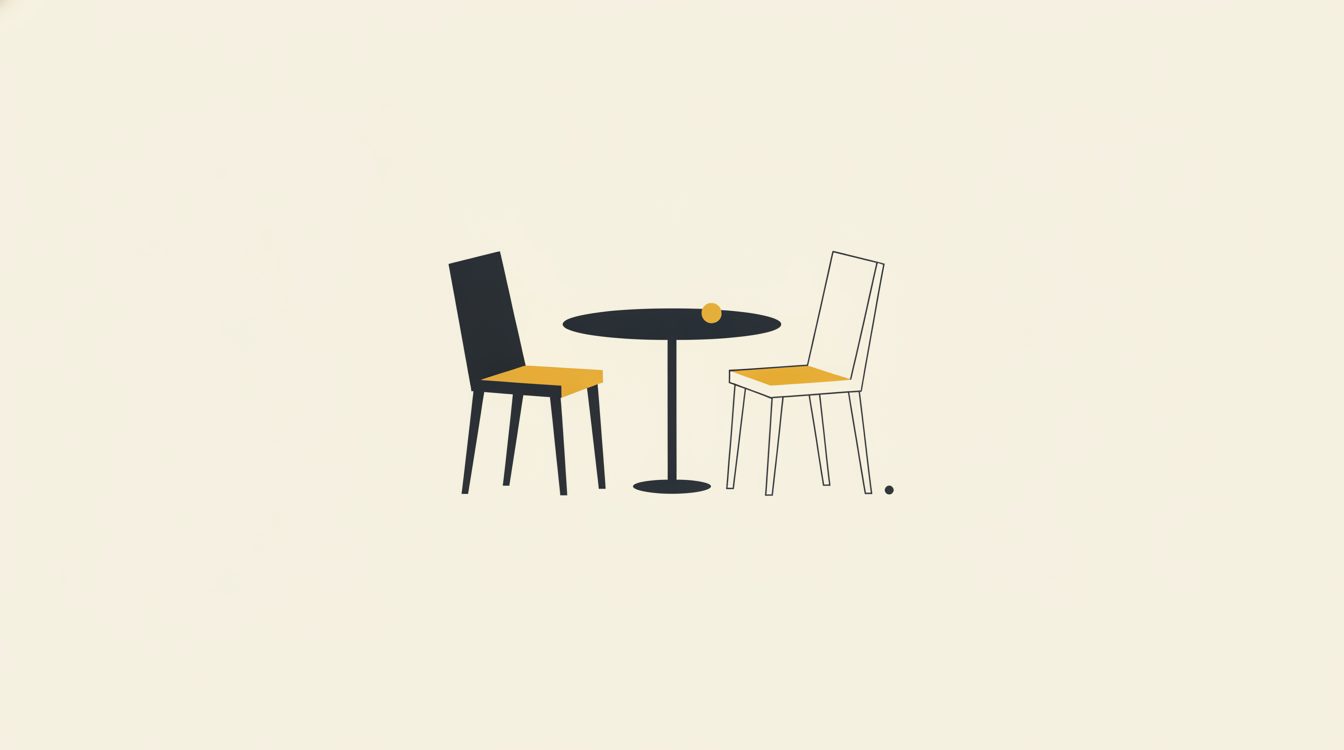 A solid chair and a hollow outlined chair at a cafe table, showing how a phantom ex is present without being real