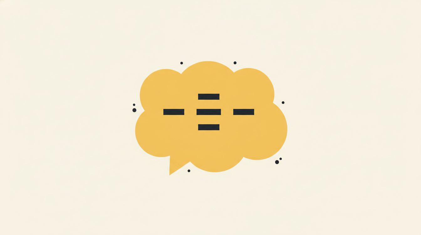 A yellow speech bubble with three short dashes inside, floating above a cream background