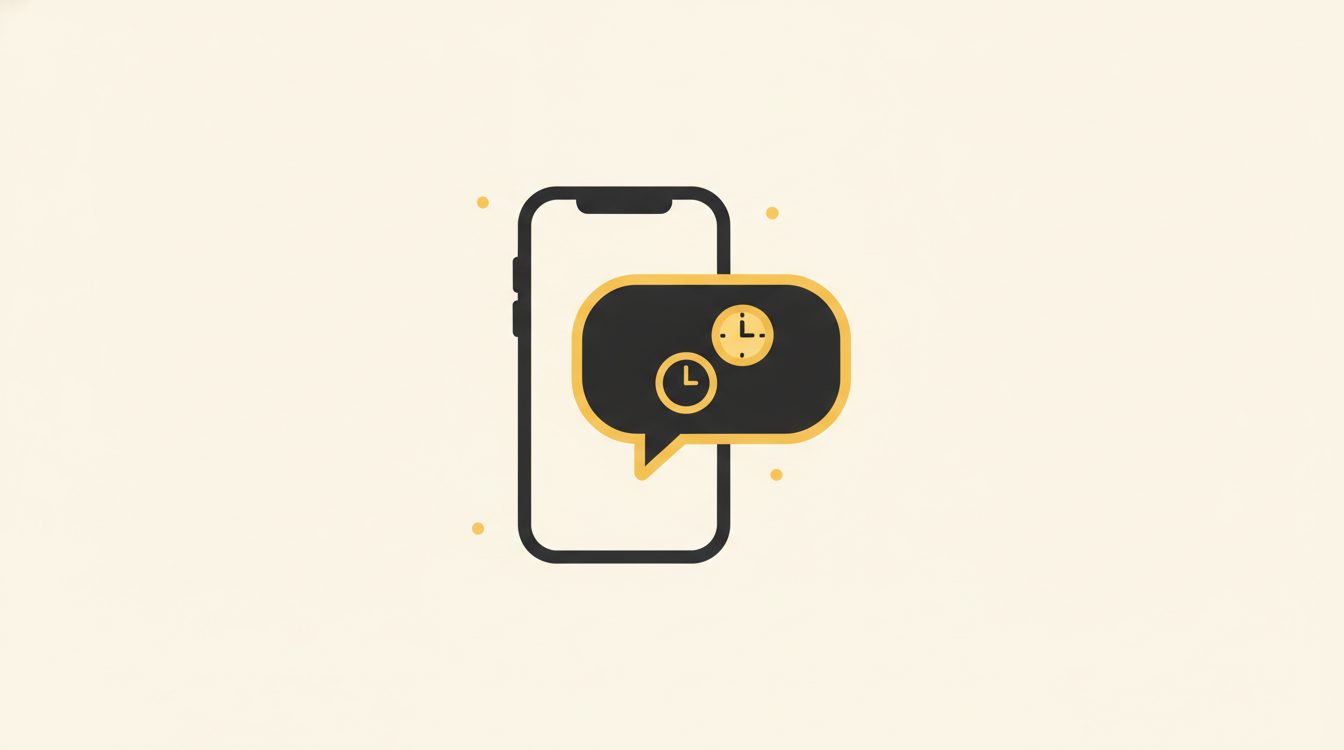 A phone with a single speech bubble and two small clock icons on a cream background