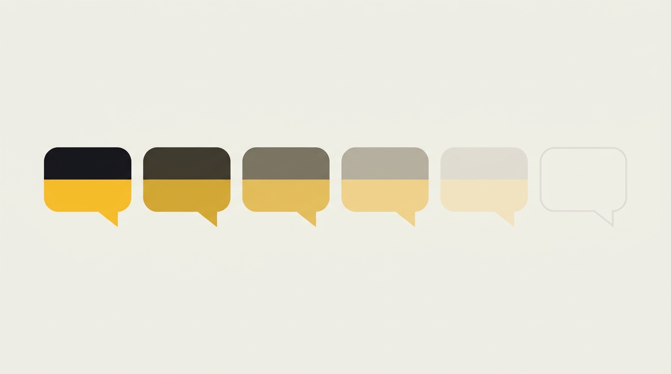 Illustration of a text conversation bubble slowly fading from solid to faint, representing fading interest over text