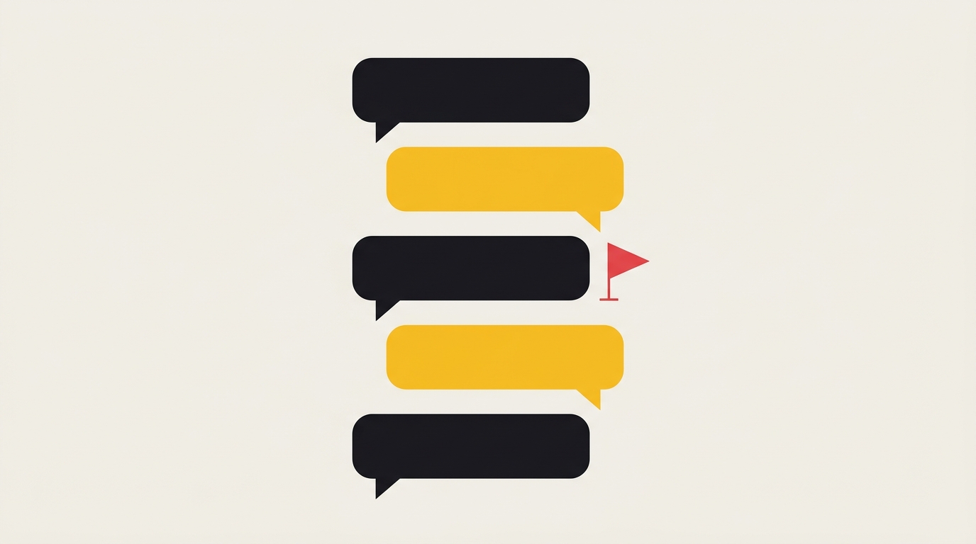 Illustration of a text conversation with a small red flag icon appearing beside a message bubble