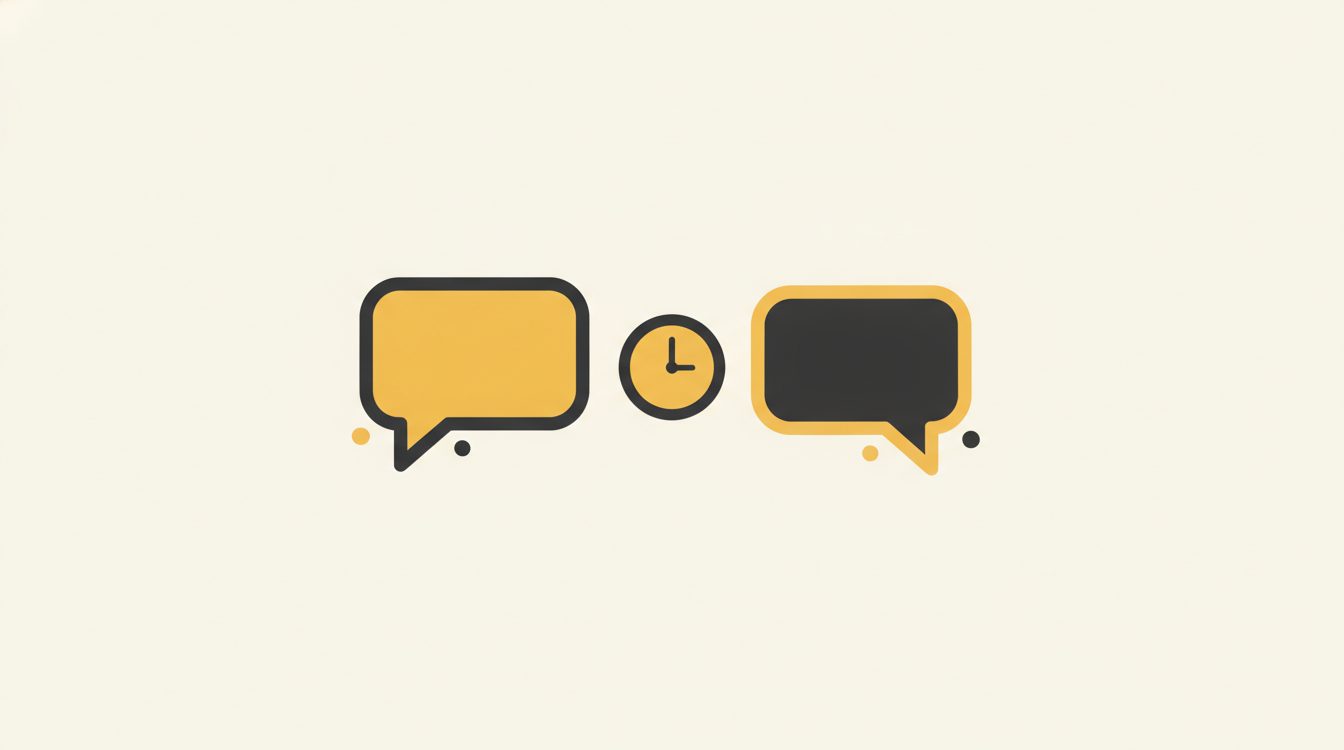 A simple dial gauge and a stack of chat bubbles on a cream background